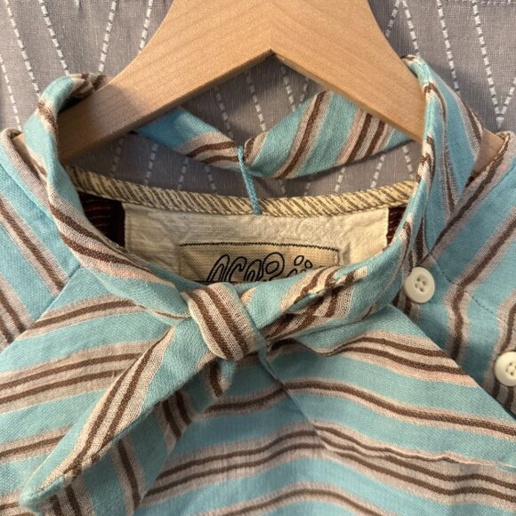 Ace & Jig Light Blue Striped Shirt with Tie Collar - L - Picture 3 of 11